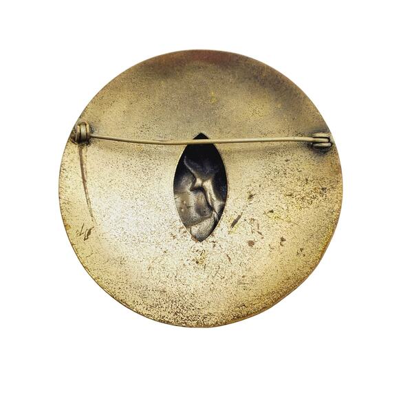 Flower Brooch Round Floral Pin Botanical Statement Boho Rustic Nature Garden - Picture 3 of 5